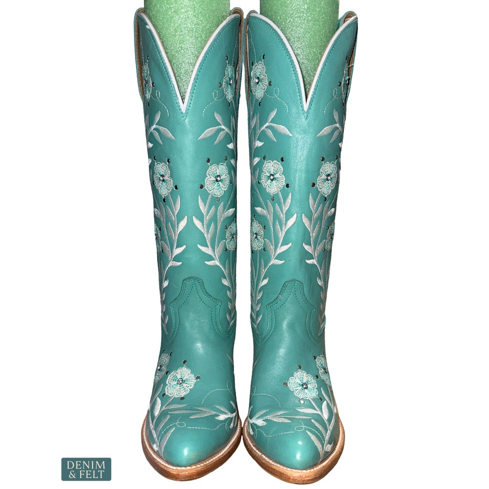 Ariat Romance Floral Embroidered Boho Turquoise Tall Western Boots Women's 9 - Picture 8 of 15